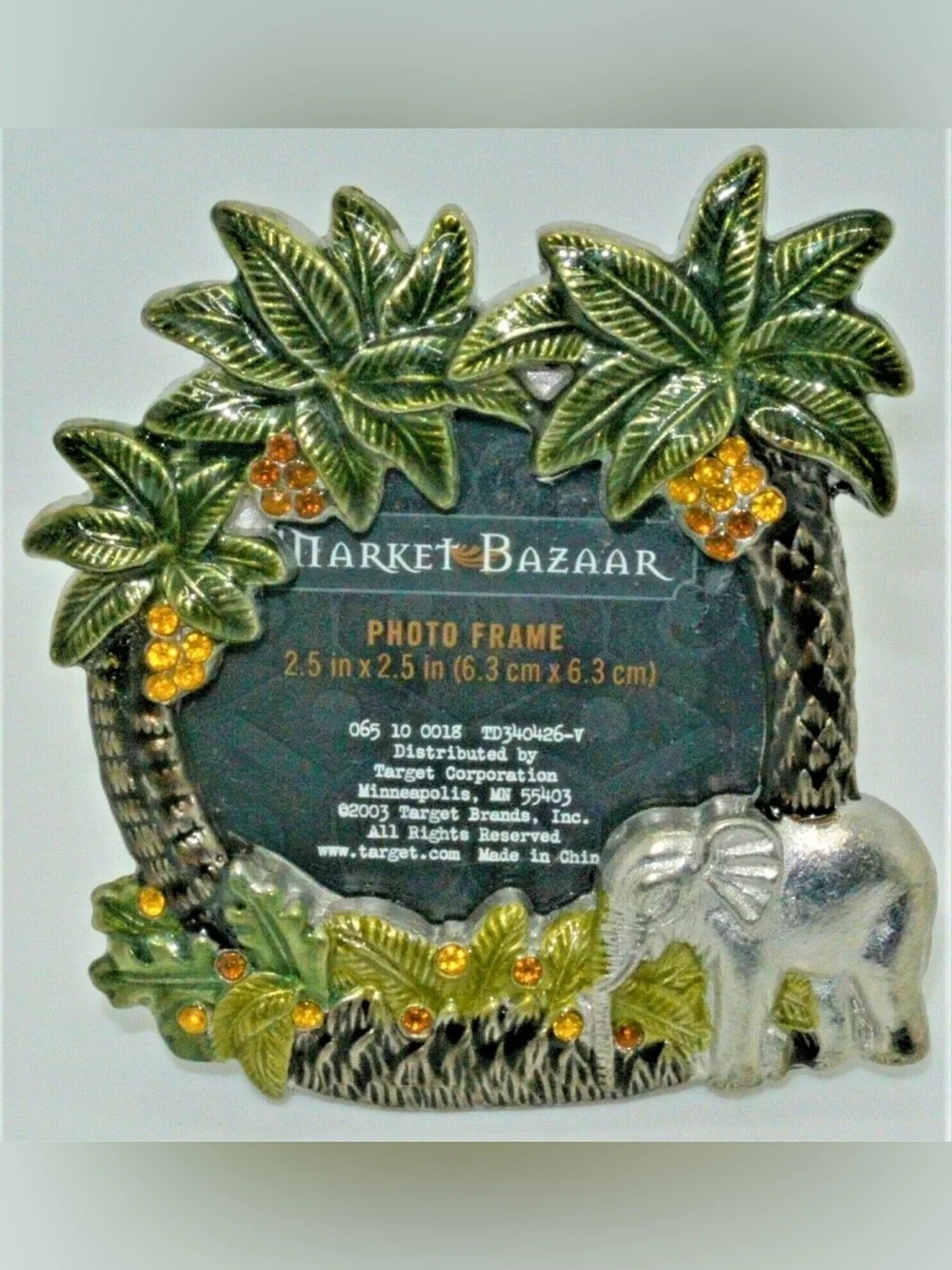 Market Bazaar Green Palm & Elephant Accent Picture Frame
